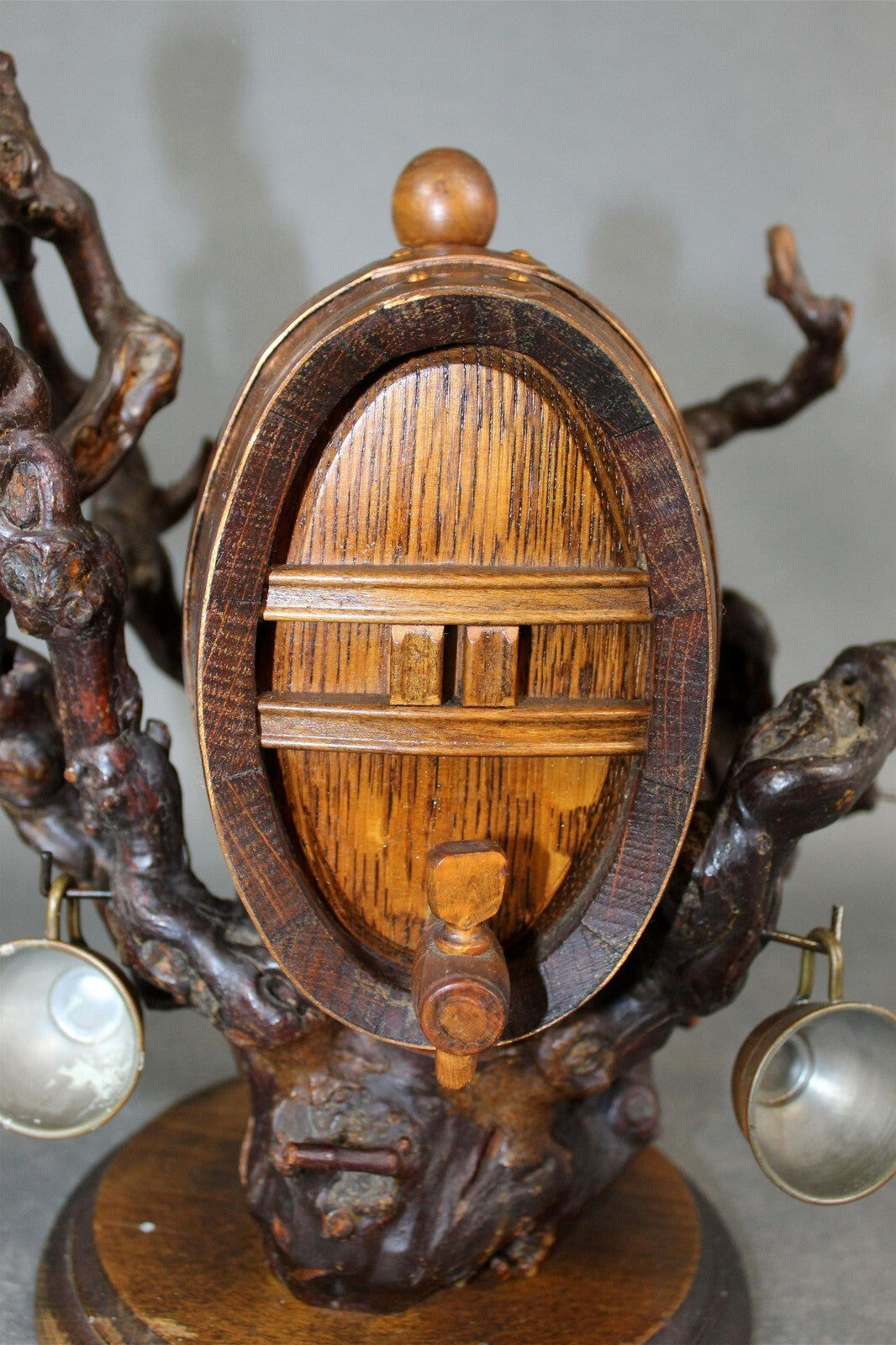 Antique Miniature Whiskey Barrel Live Root and Copper Cups Black Forrest