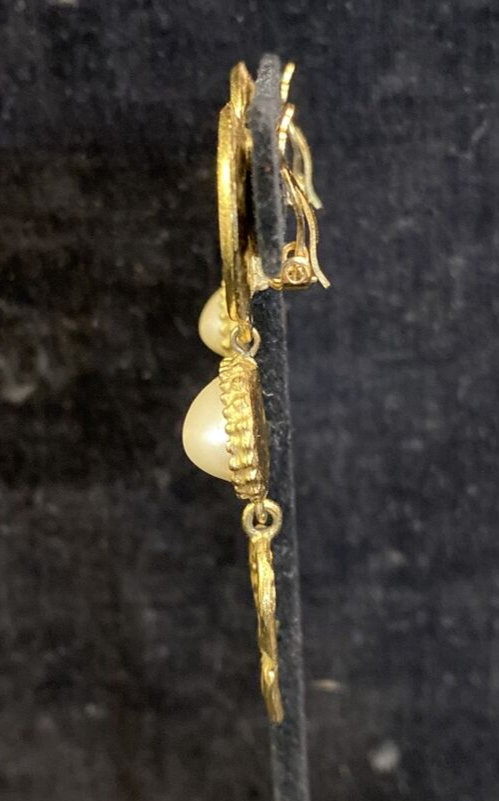 Vintage GIVENCHY Pearl Gold Tone CLIP EARRINGS