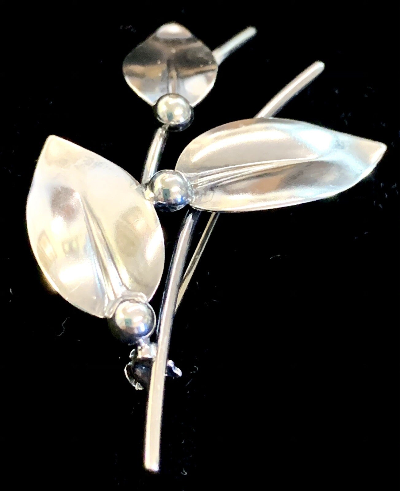 Vintage N E From Sterling 925 Denmark Three Leaf & Berries Brooch Pin