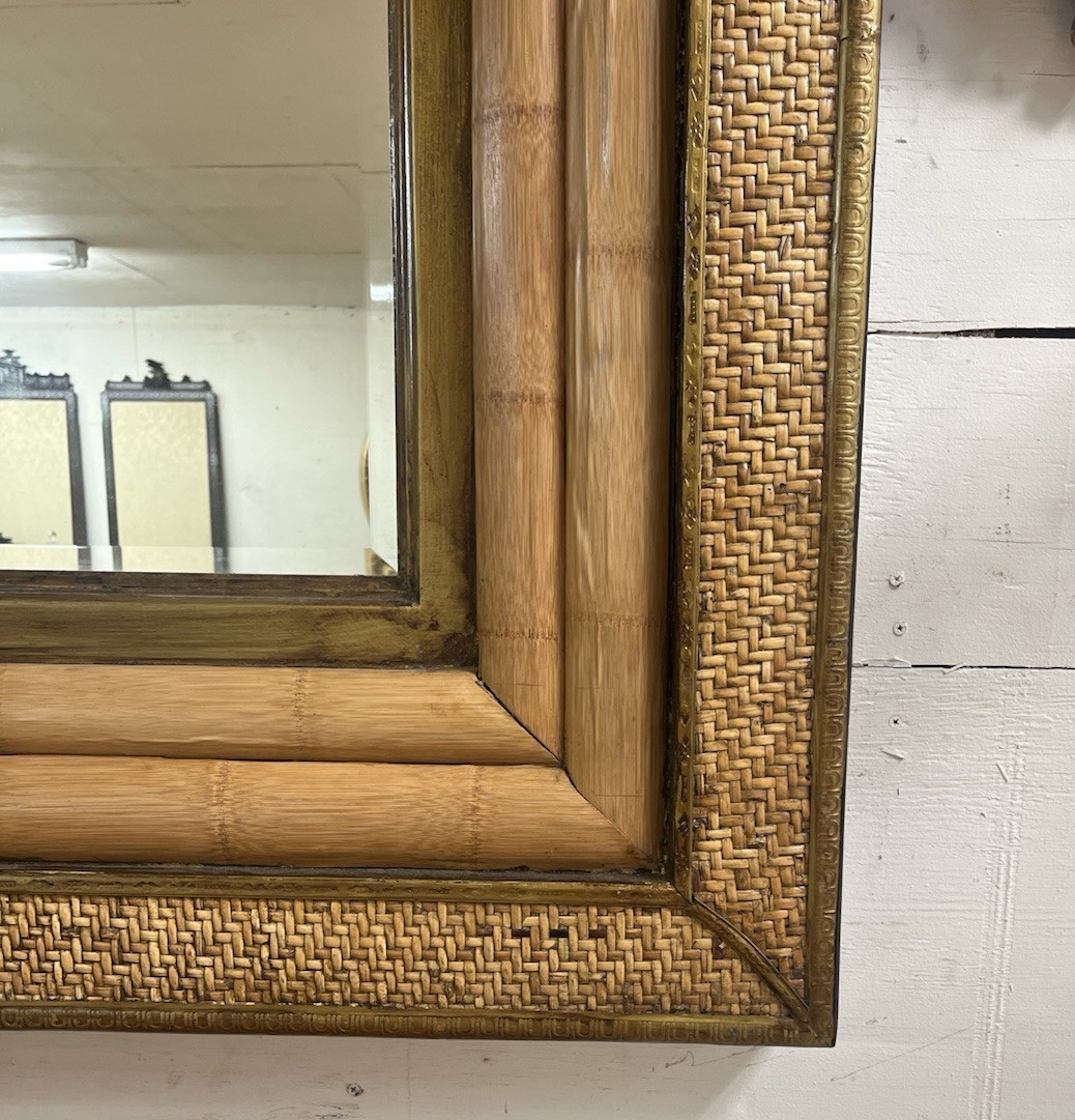 PAIR OF CARIBBEAN STYLE BAMBOO & WOVEN RATTAN FRAMED MIRRORS, 51" X 39.5"