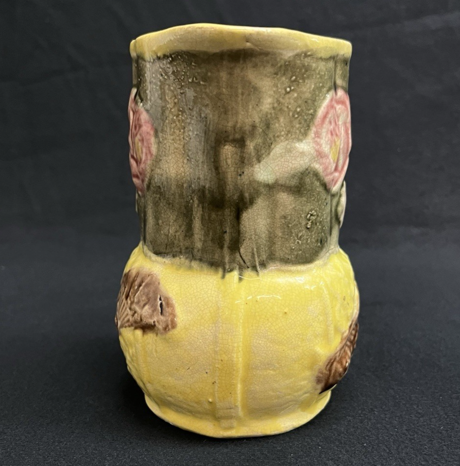 Vintage Majolica Earthenware Wild Rose Small Pitcher  5.5"