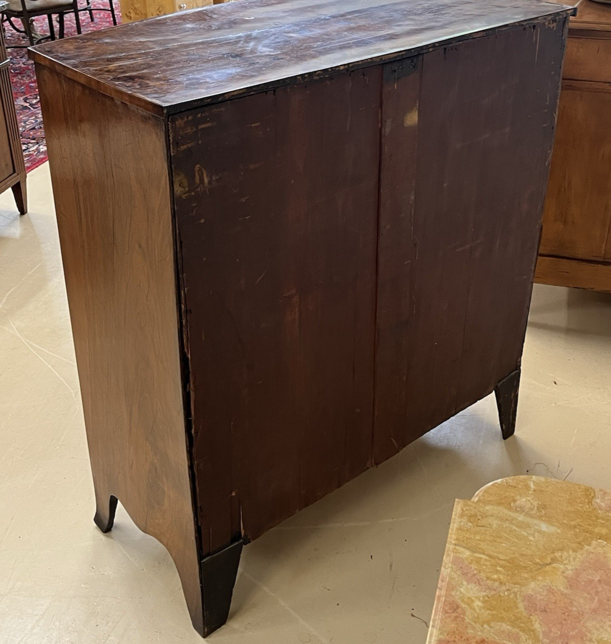 PERIOD ENGLISH REGENCY BURLED WALNUT BOW FRONT TALL CHEST OF DRAWERS