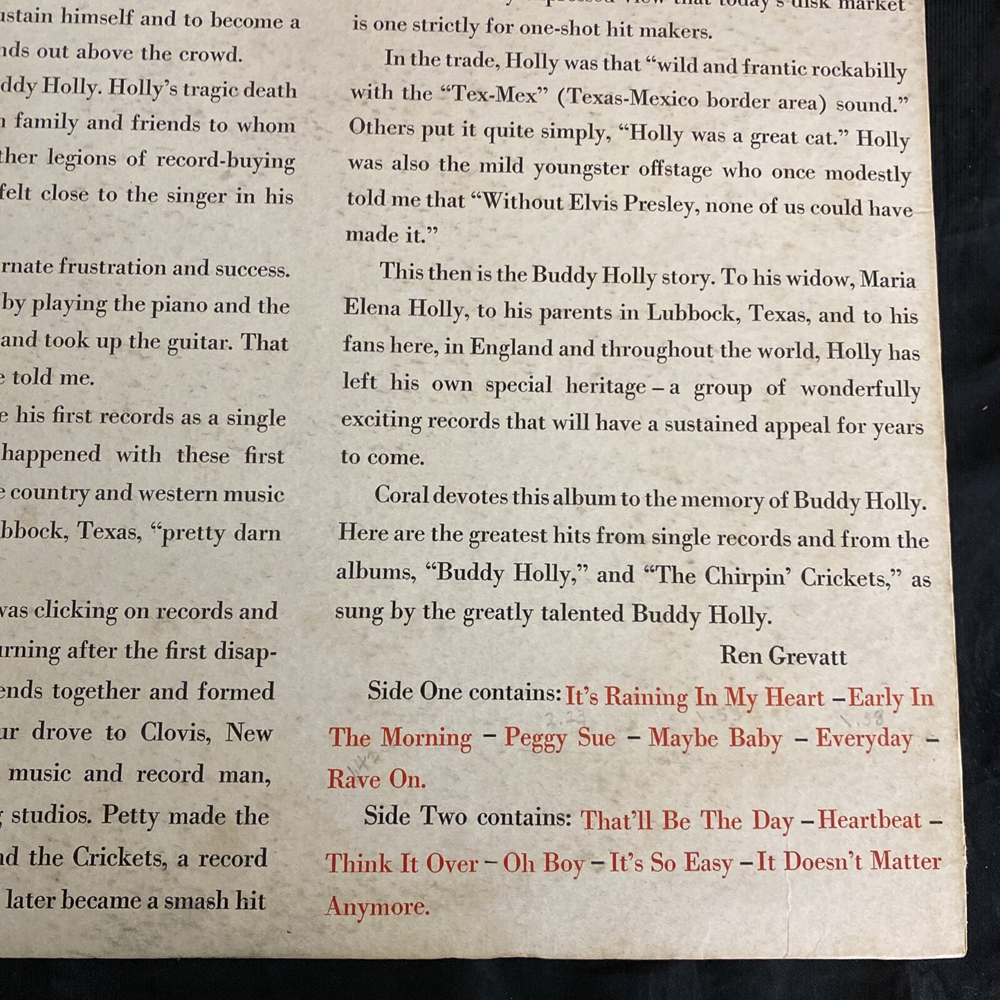 Buddy Holly – The Buddy Holly Story 1st ISSUE 1st PRESS CORAL CRL57279