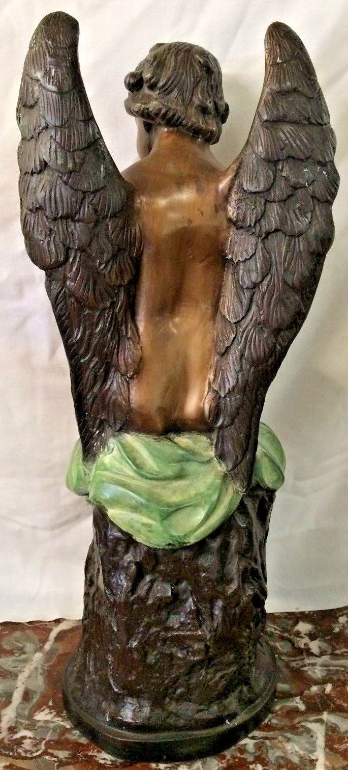 Bronze Cherub w Wings Angel Holding a Conch Shell Tabletop  Fountain H 27"