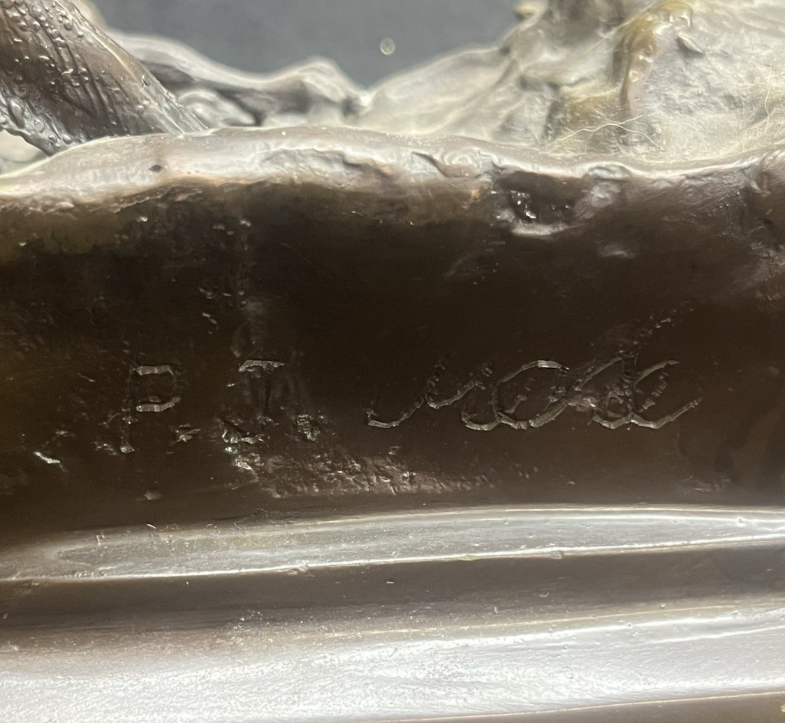 Signed Pierre-Jules PJ Mêne Bronze Hunting Hounds Dogs Duck Sculpture 16" PB10