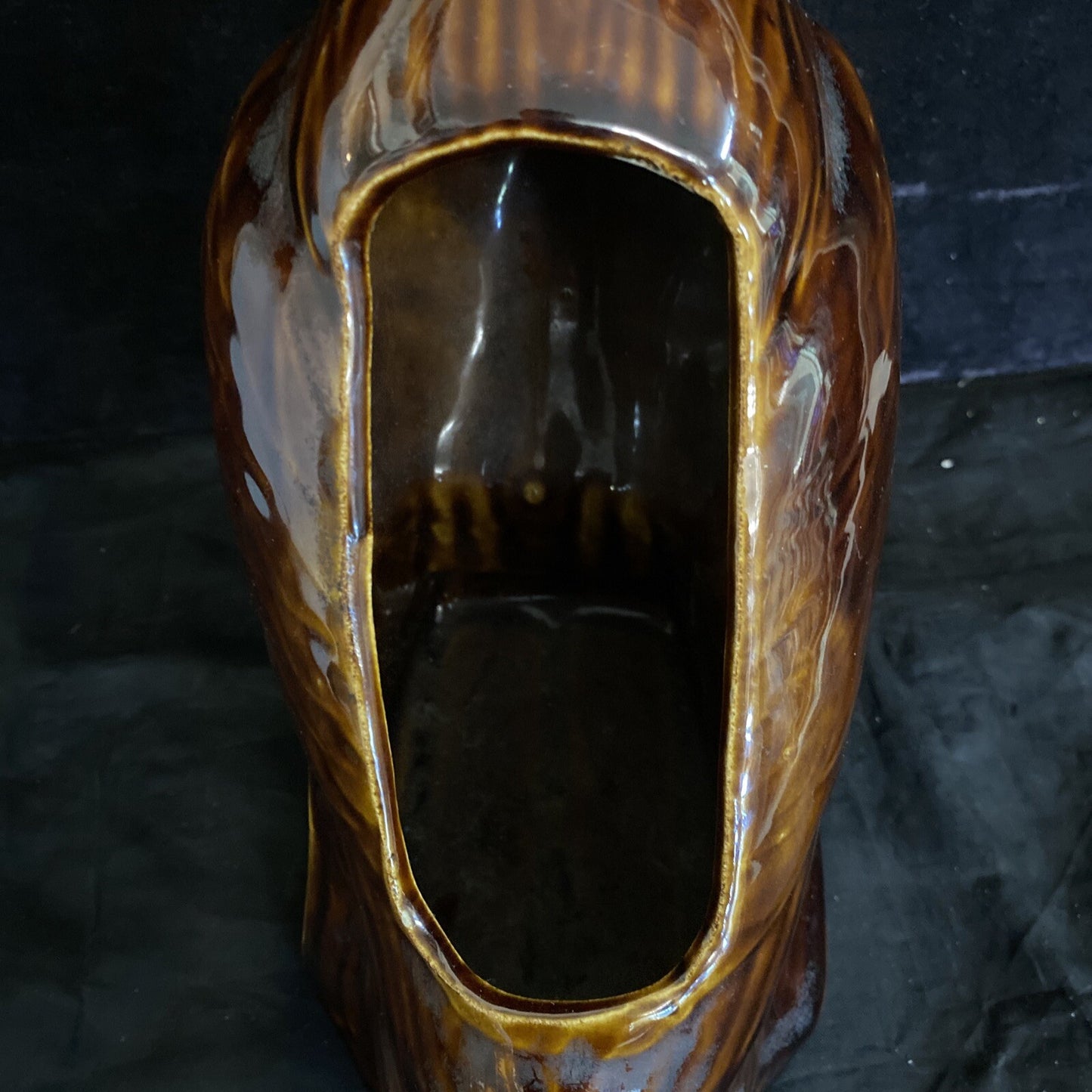 VTG Ceramic Brown & Gold Tone Owl Planter