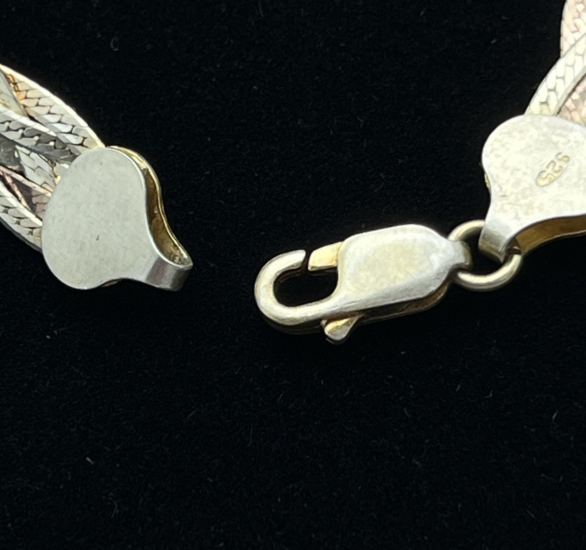 Italian FAS Sterling Silver 3-Tone Braided Herringbone Necklace & Bracelet 20 g