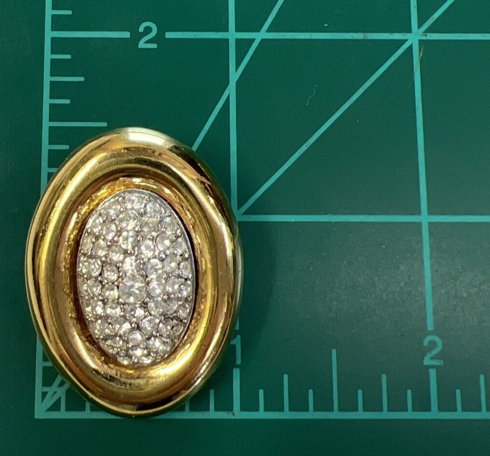 Vtg Signed GIVENCHY Paris NY Swarovski Crystals Gold Tone  Dome Clip On Earrings