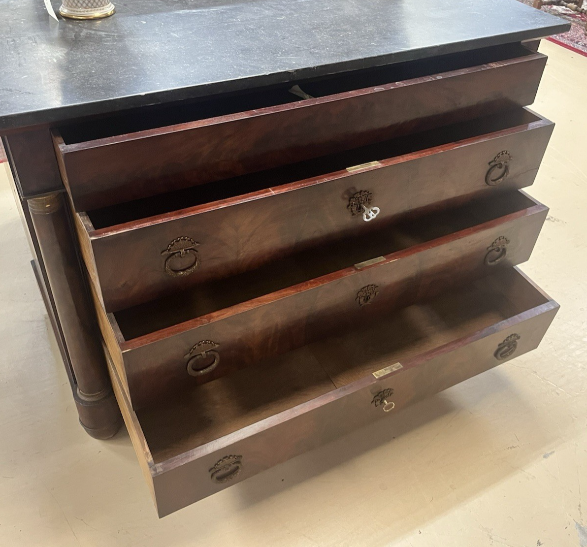 FRENCH EMPIRE MAHOGANY COMMODE, SIGNED P. PISTER, DATED 1819