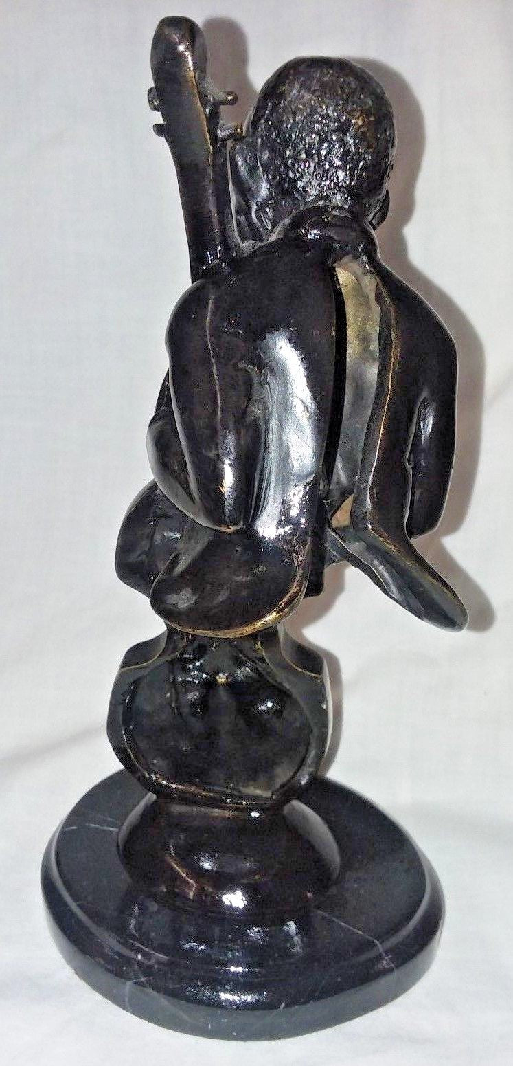 Pair African American Jazz Player Musician Bronze on Marble Base