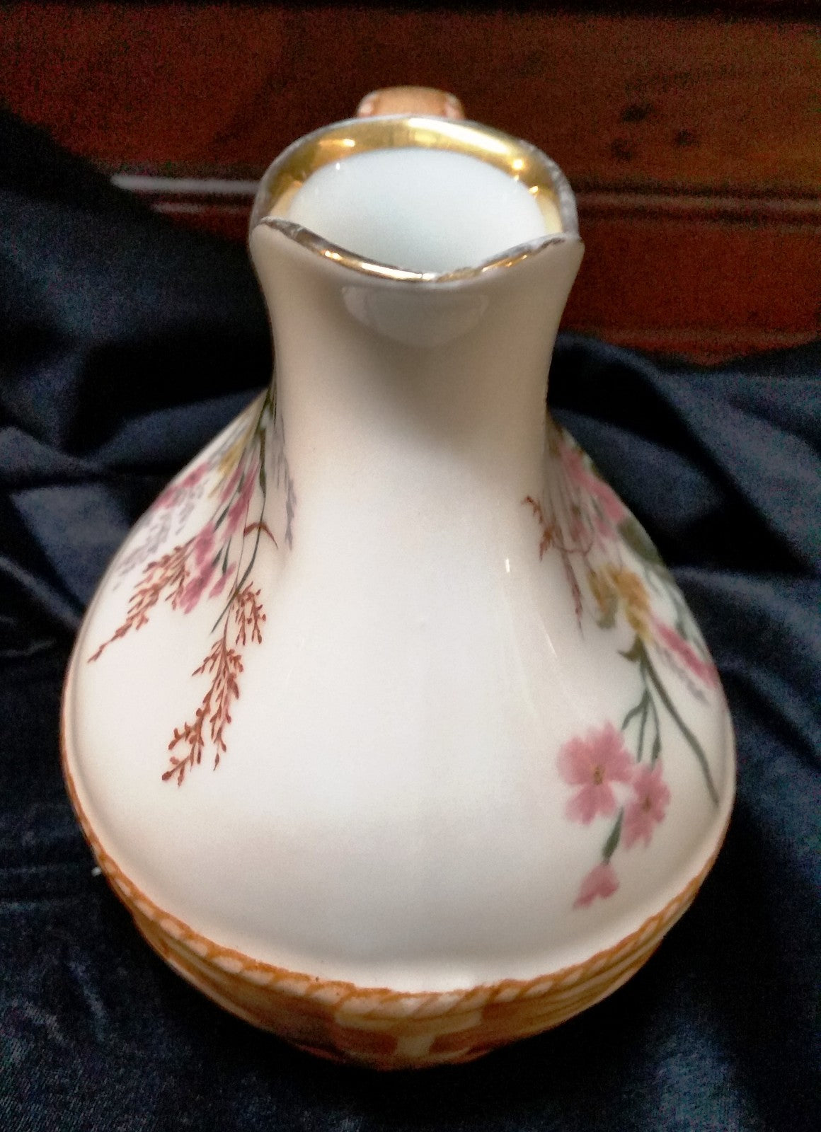 1884 Haviland Limoges Basket Weave Creamer Osier Blank Floral H3427 Gold Trim