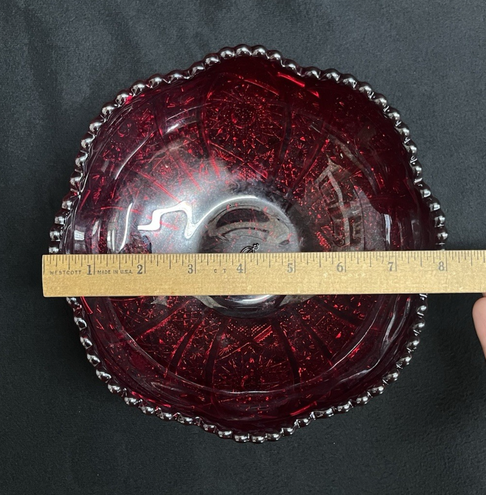 Imperial Glass OH Daisy & Button Golden Sunset Carnival Red Round Bowl 8"