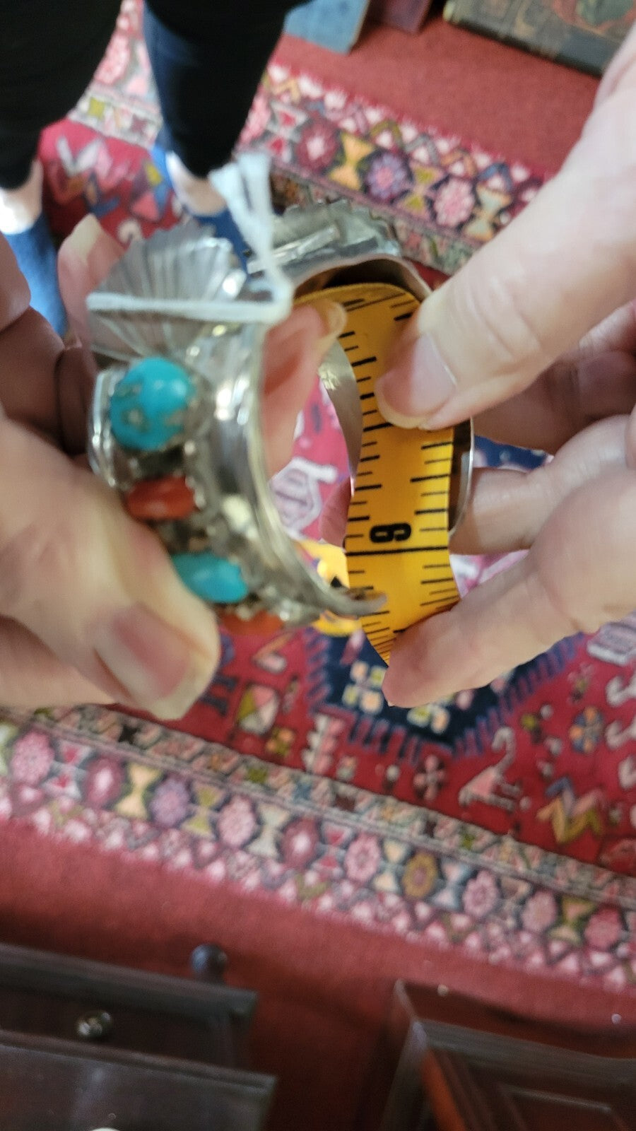 Sterling Silver Turquoise & Coral Watch Cuff by Zuni Artist Marvelyne Cheama 56g