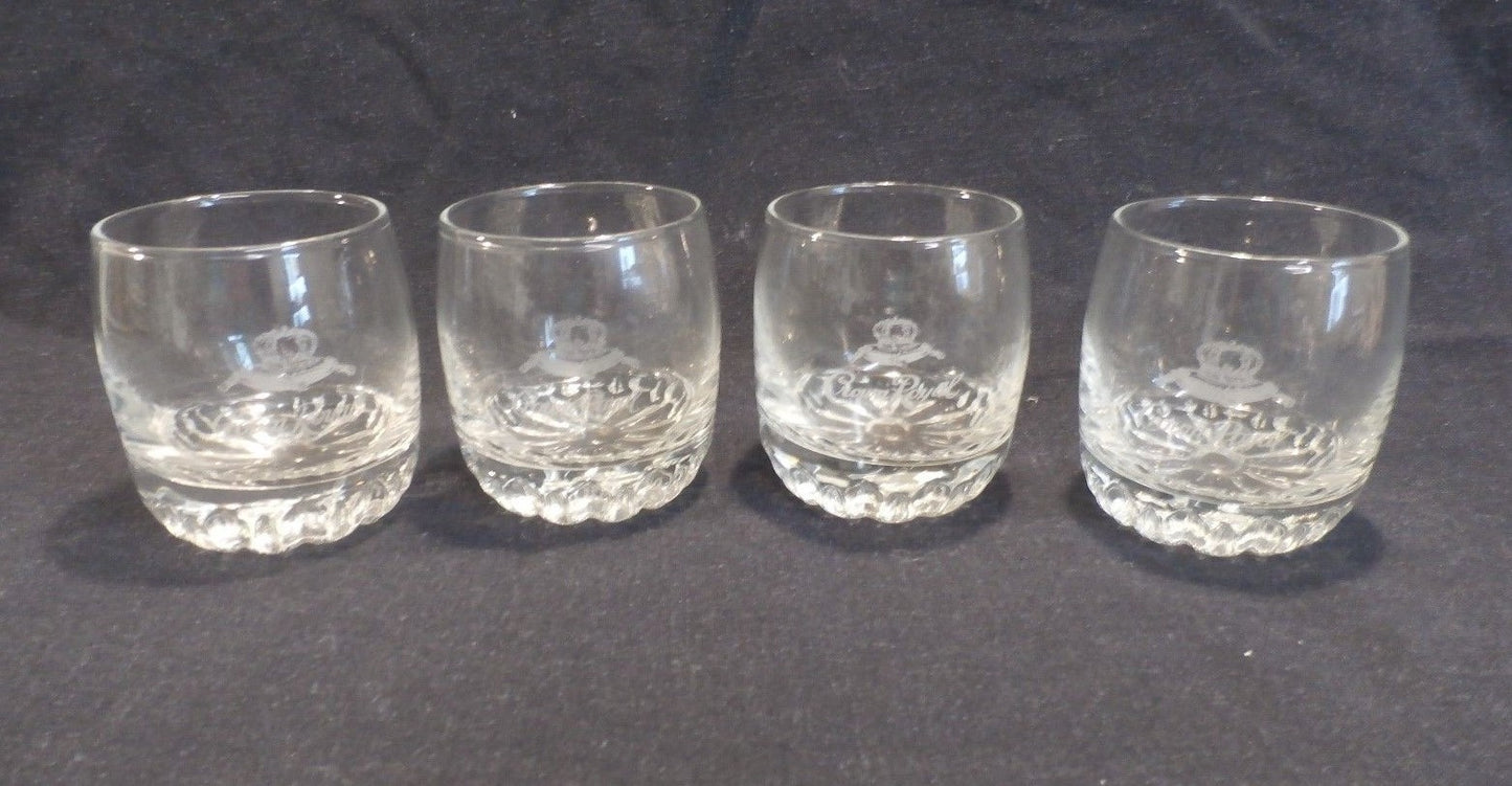 CROWN ROYAL Whisky Rocks Logo Glasses (4) Jewel Round Cut Base ITALY