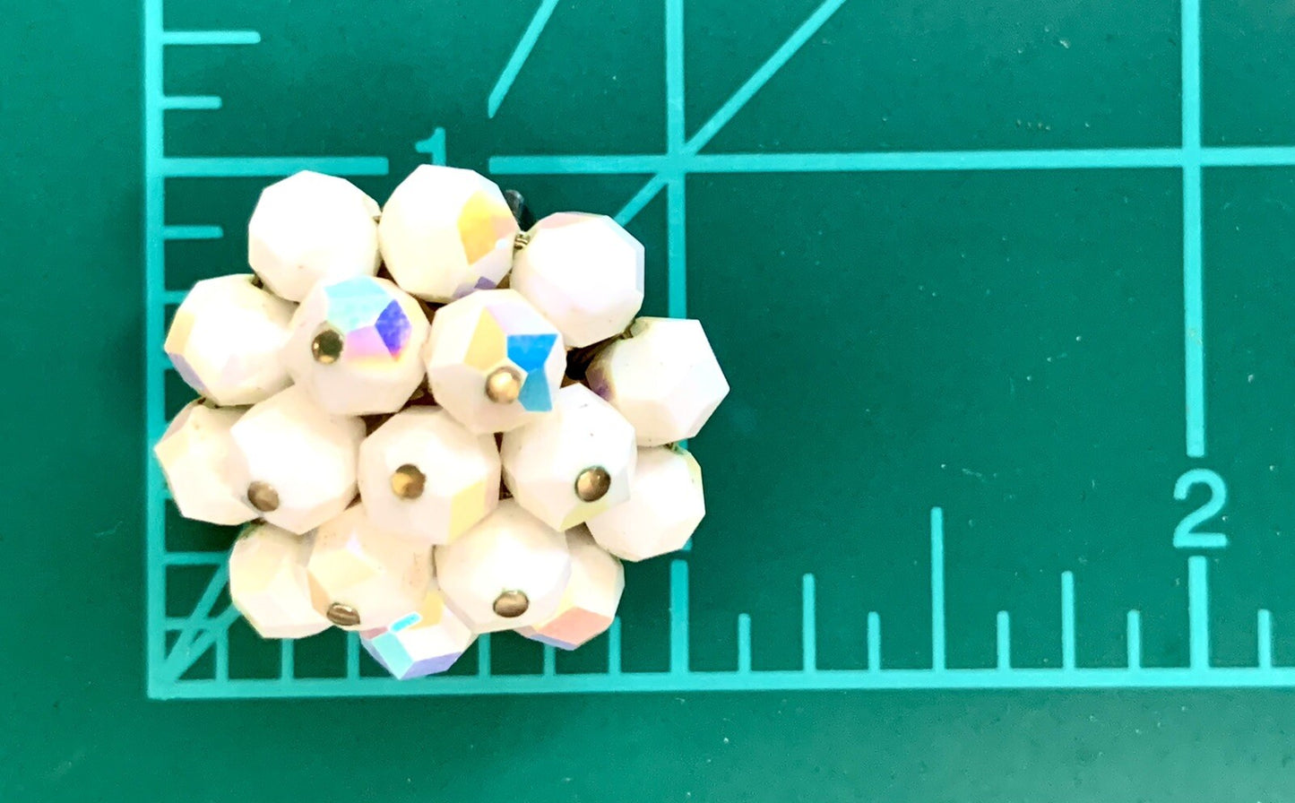 Vintage 1950s Laguna Milk Glass Crystal Clip Earrings Signed