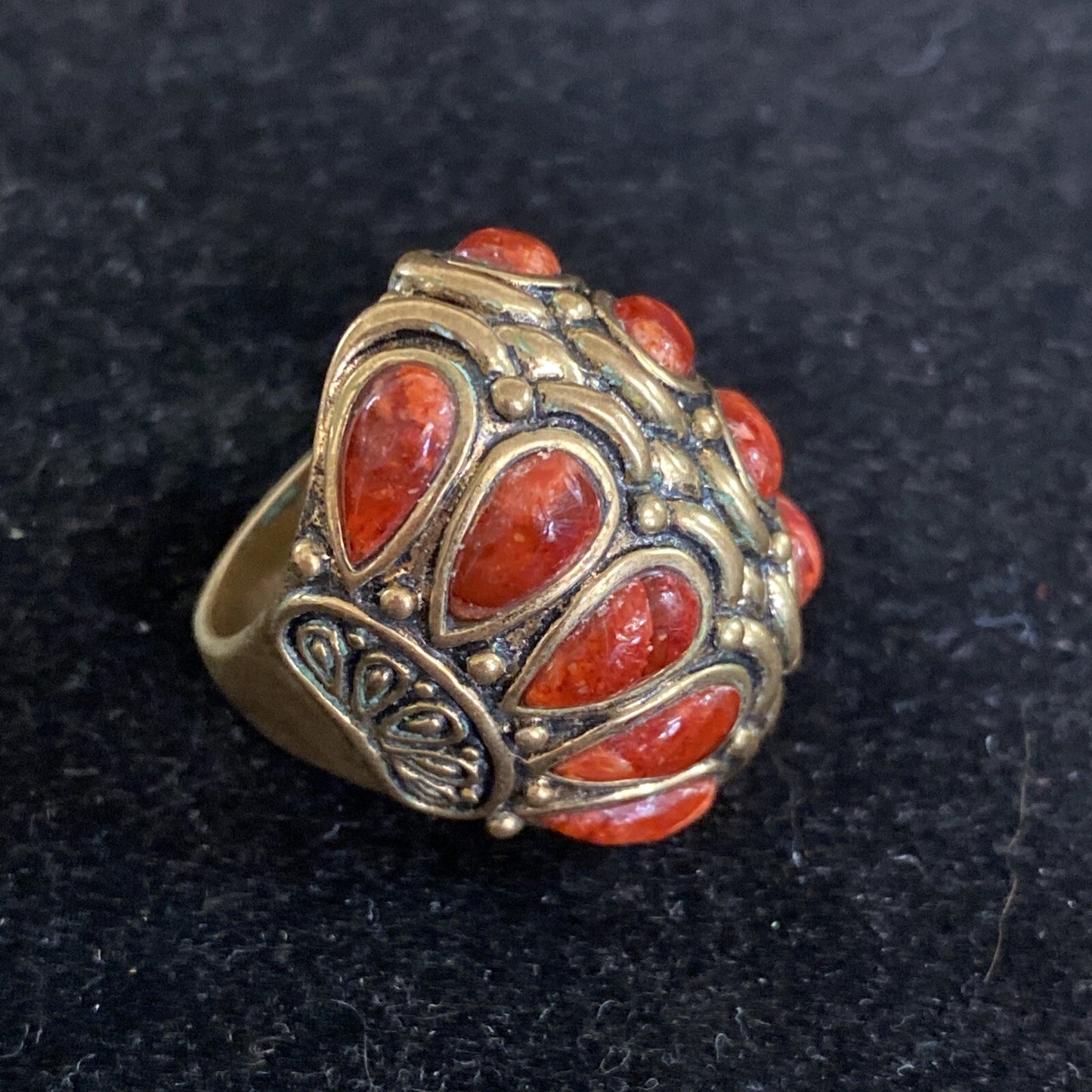 Barse Thailand Bronze Coral Statement Ring Sz. 7.75 With 10 Stones
