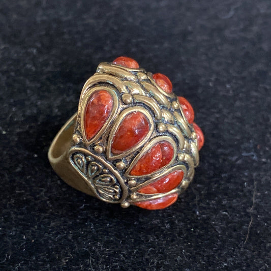 Barse Thailand Bronze Coral Statement Ring Sz. 7.75 With 10 Stones