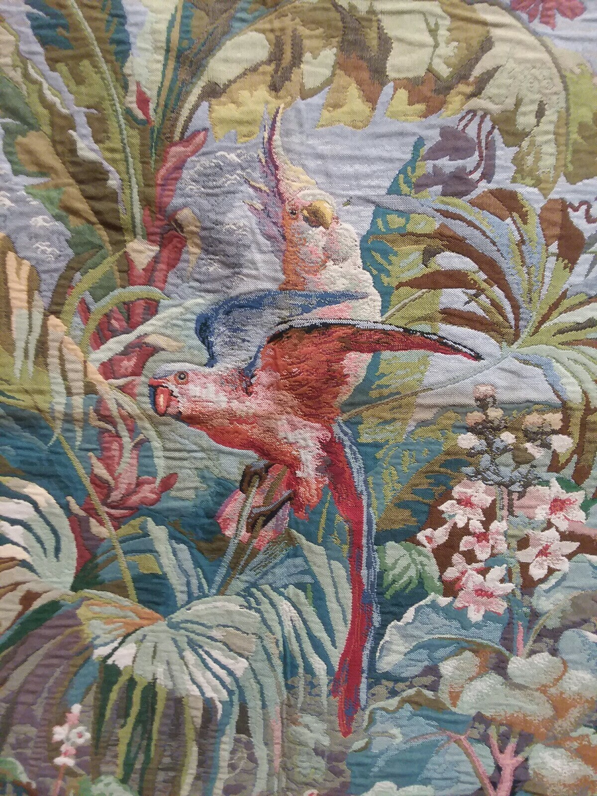 2 Parrots French Woven Tapestry Contemporary Design Wall Hanging 48.5''x30.75''