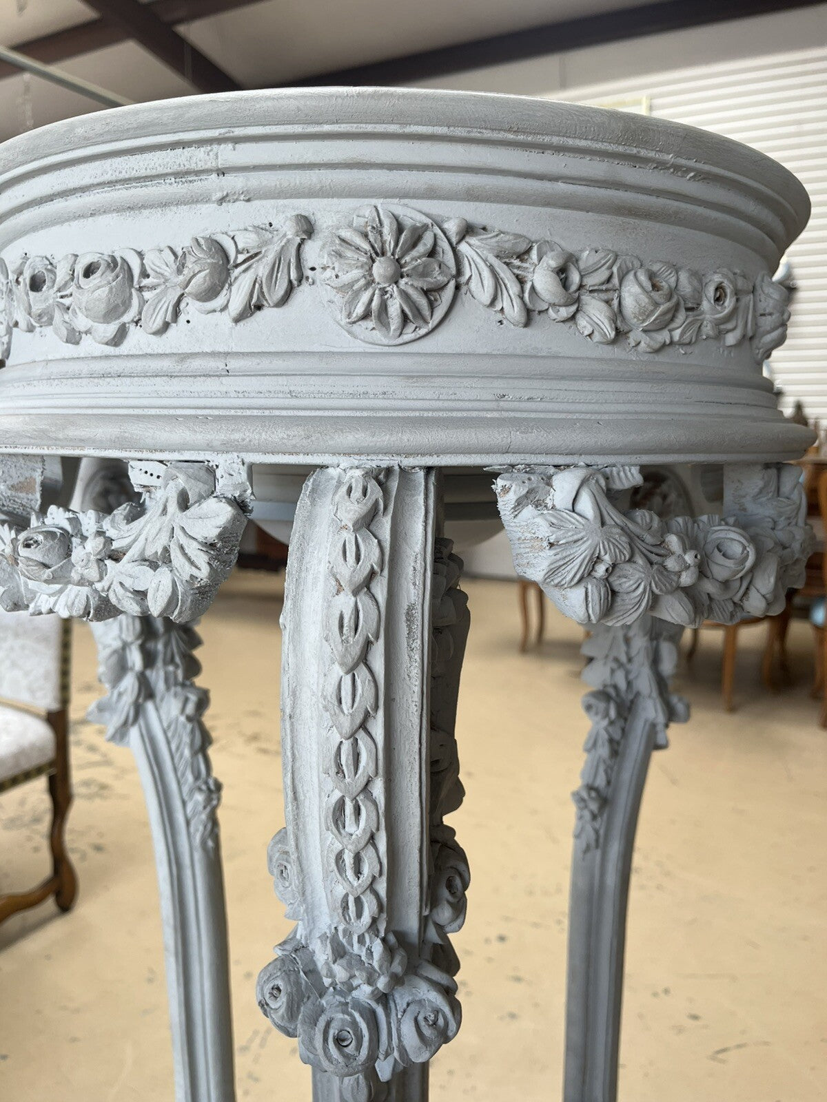 PAIR OF FRENCH LOUIS XIV GRAY-PAINTED TRIPOD JARDINIERES PLANTERS 51.5"H x 25"D