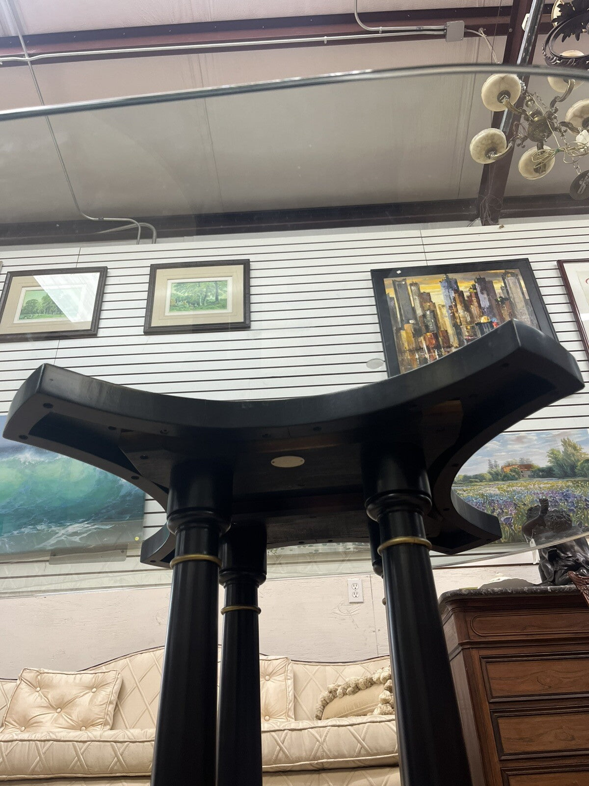 120" Glass Top Baker Furniture Co Black Lacquered Double Pedestal Table Paw FS3