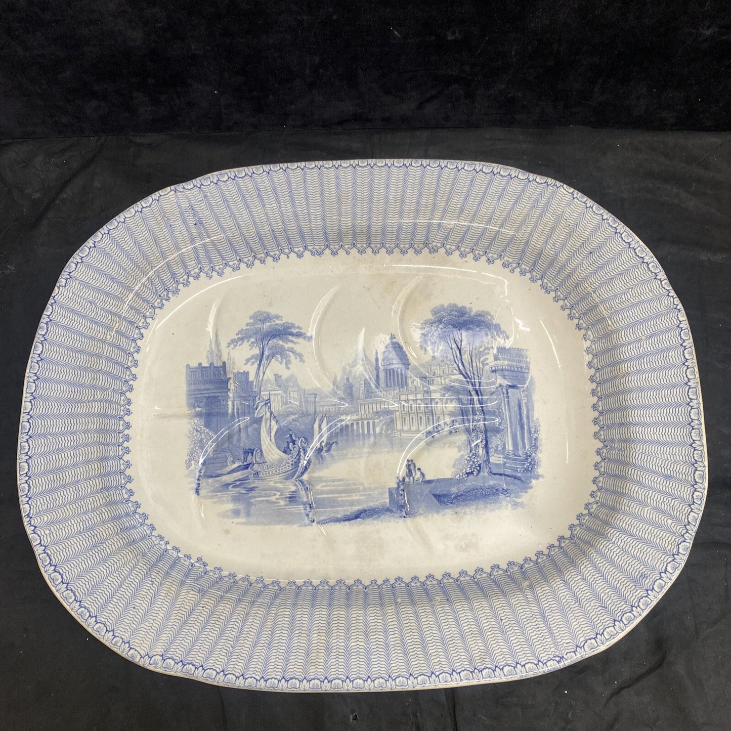 19.5" Blue White English Meat Platter W. K. Harvey 1845 Lindisfarne Castle KM11