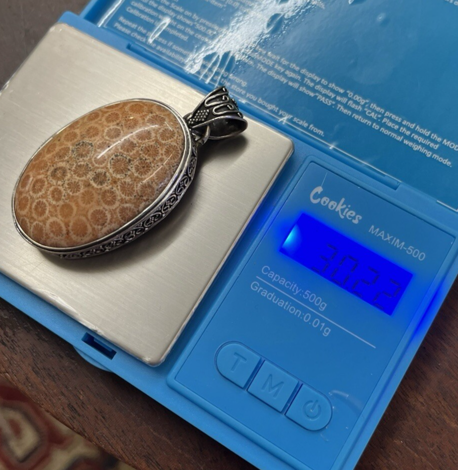 Sterling Silver Fossilized Bali Coral Pendant 30.2g