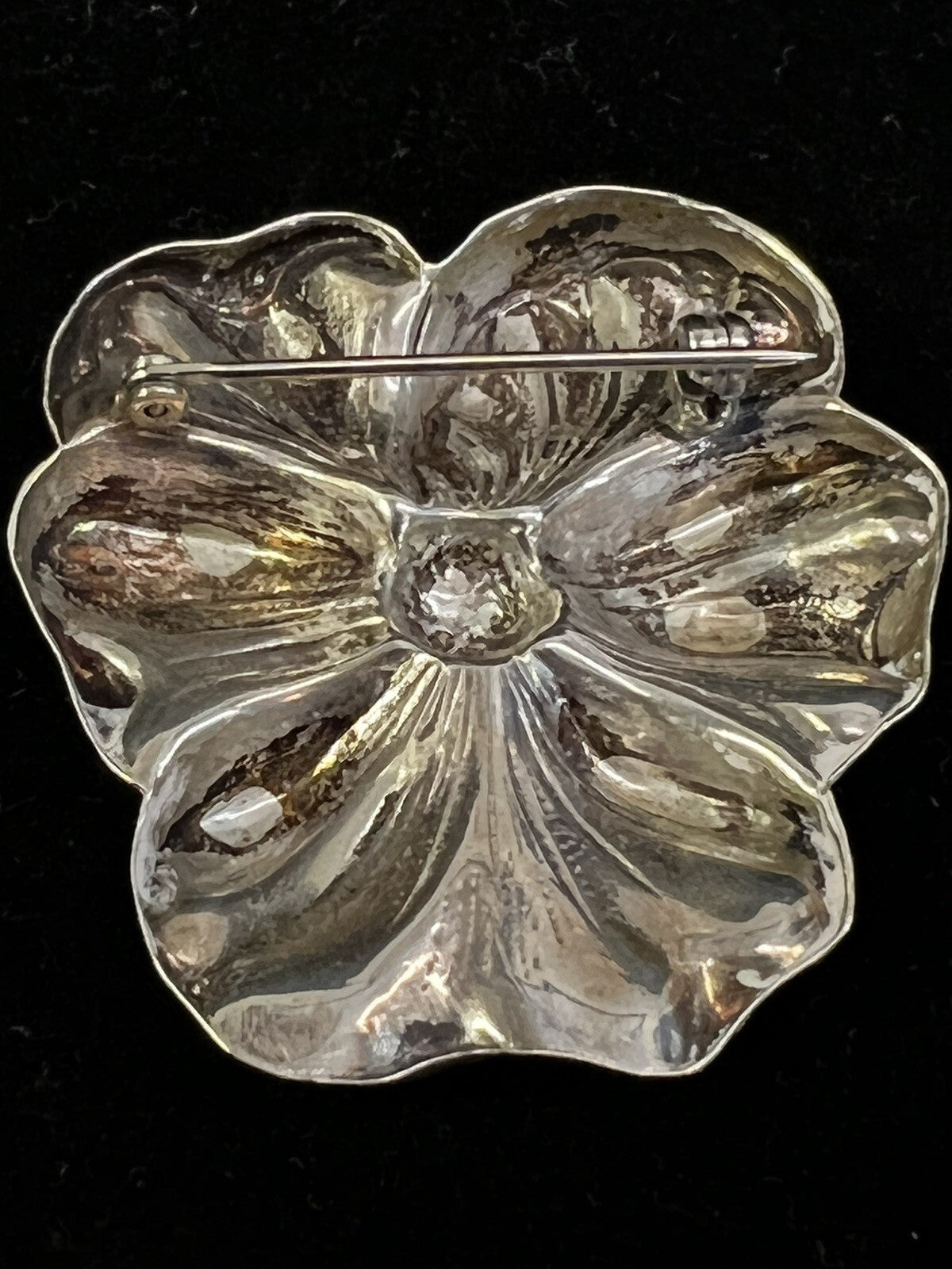 Sterling Flower Pin Brooch  1 .5 x 1.75"  Waterfall Jewelers