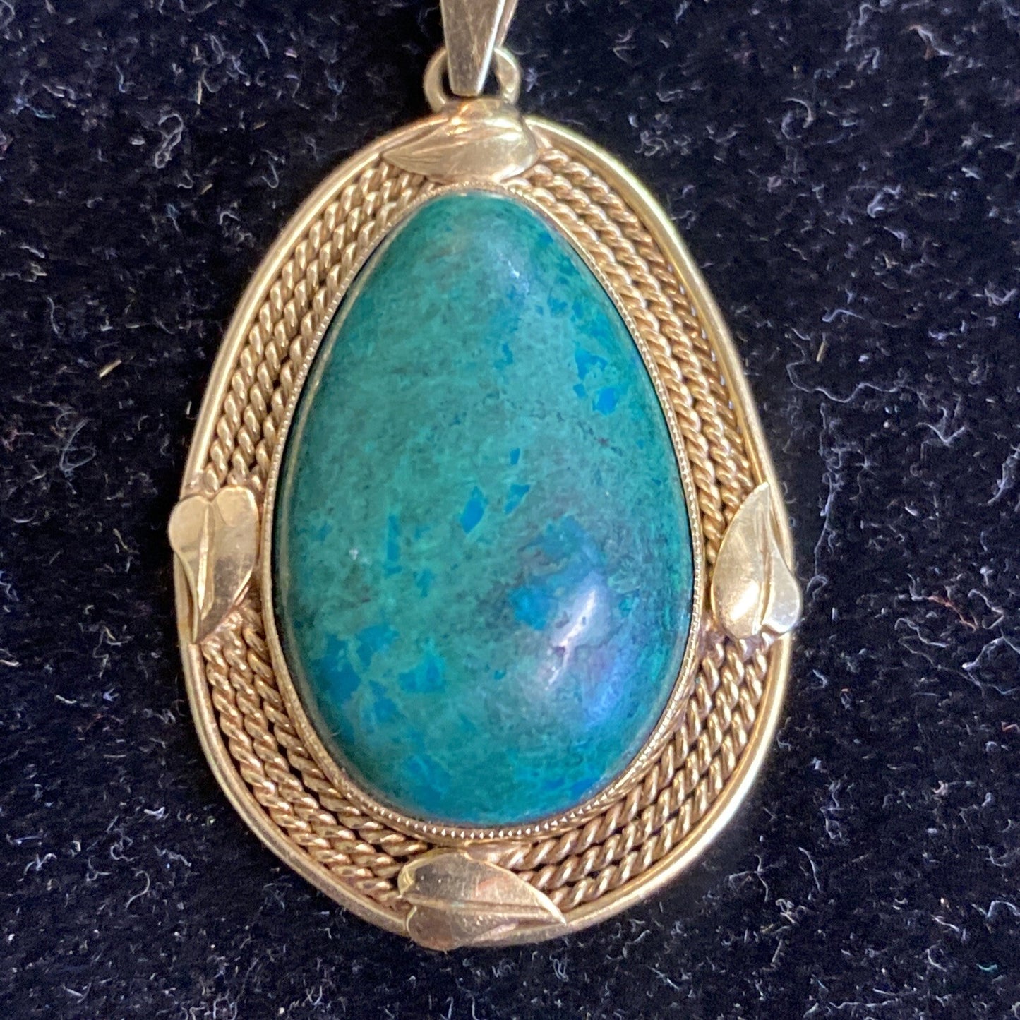14k Gold VTG Israel Eilat Stone Cabochon Pendant Fine Jewelry 7.5g total