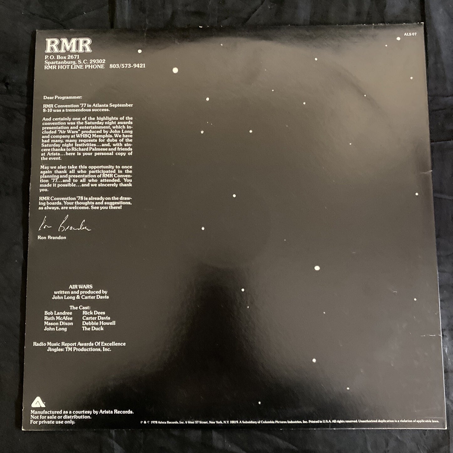 WHITE LABEL PROMO "AIR WARS" John Long & Carter Davis ARISTA LP NM/EX ALS-07