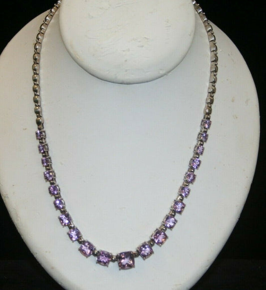 Natural Amethyst purple graduated cut Sterling Silver 18" Necklace Thailand 44g