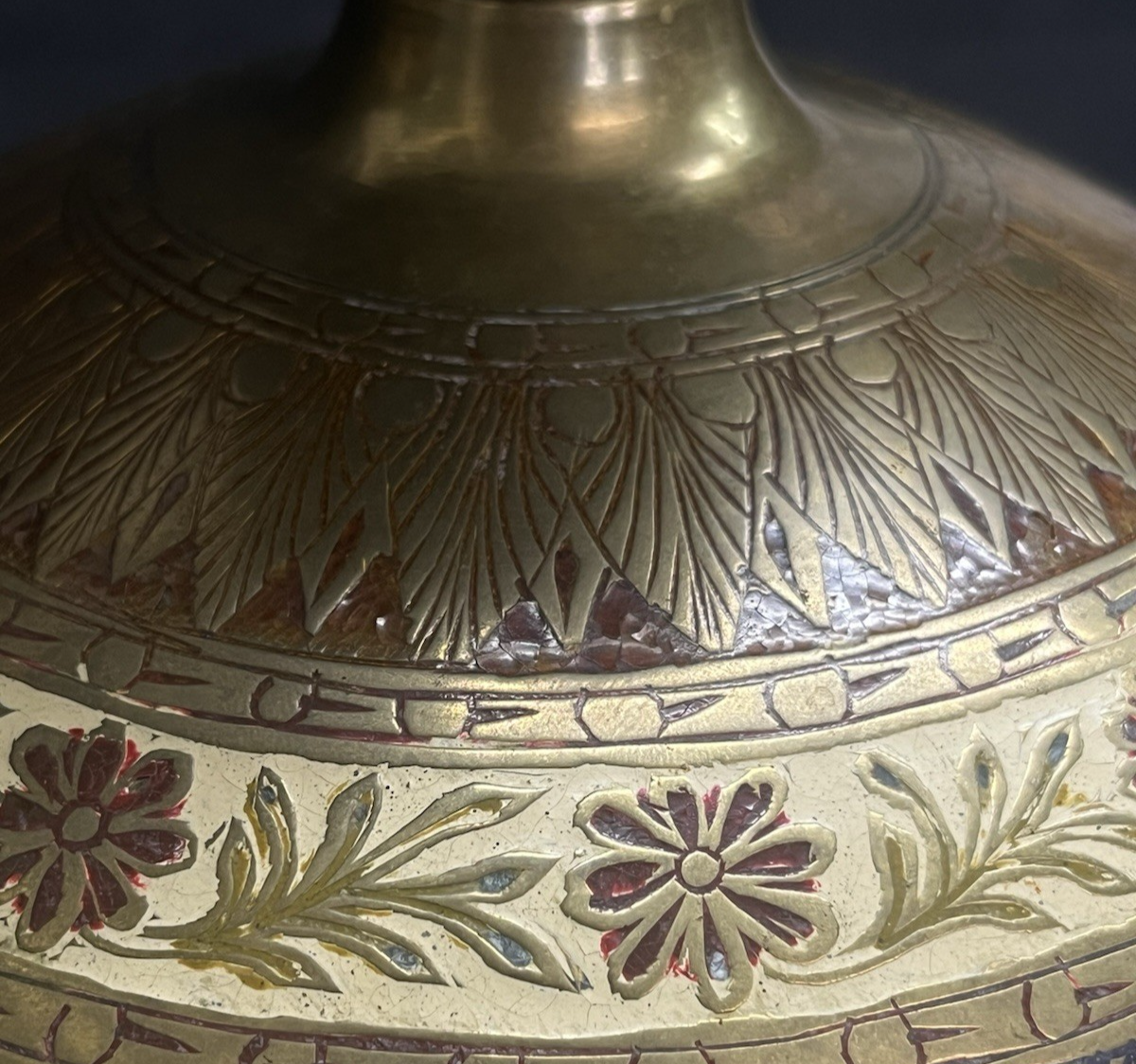 PB19 Pair of Indian Moorish Spun Brass Cloisonne Enamel Pedestal Planters 8.25"