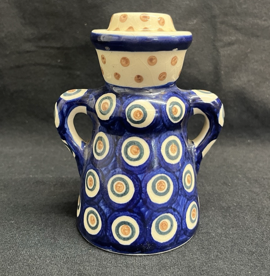 Boleslawiec Polish Pottery Lady Candle Holder, Peacock Pattern, 5.25 in