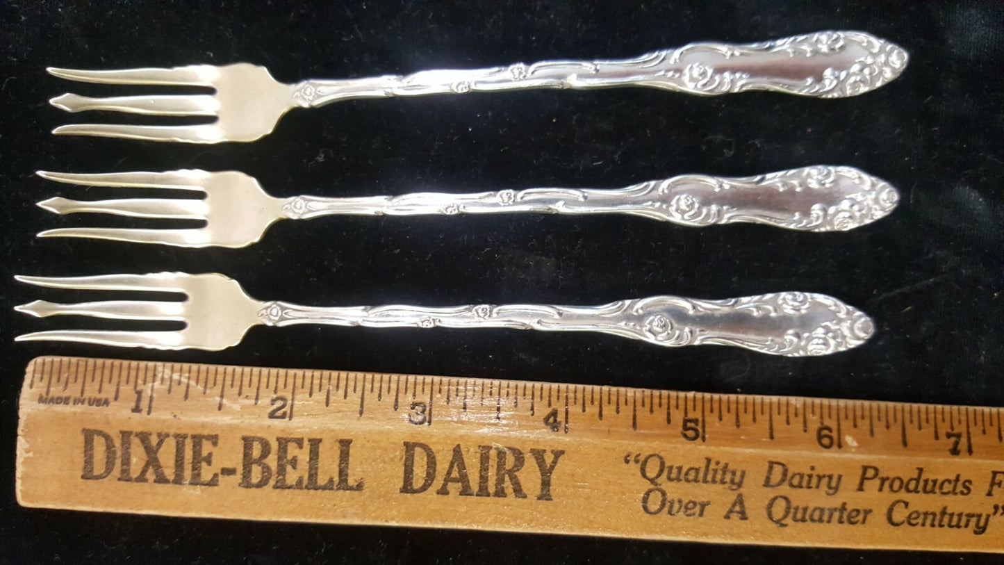 3 Towle Sterling Silver Old English Pattern Cocktail Seafood Fork NM Barbed Tine