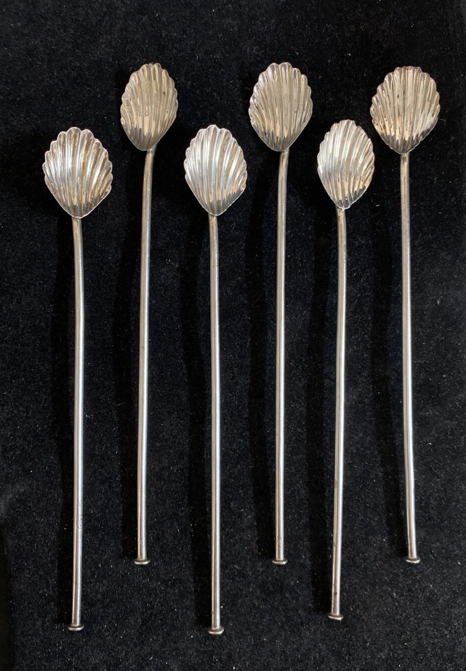 Vintage set 6 Mexico Sterling Silver Sipper Straws Cocktail Spoons Barware 10.6g