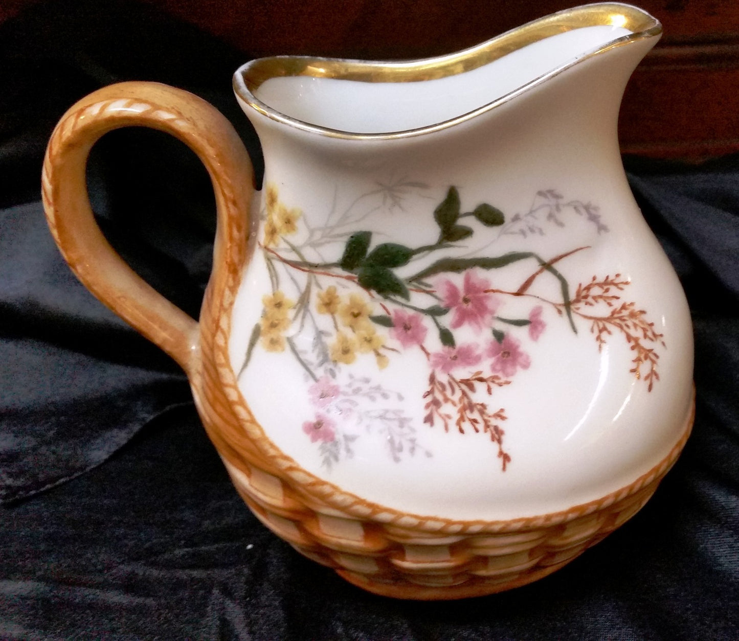 1884 Haviland Limoges Basket Weave Creamer Osier Blank Floral H3427 Gold Trim