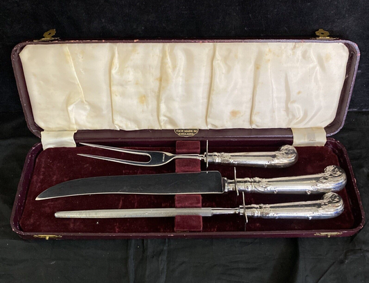 English Sheffield National Silver Co. 3 pc Carving Set Silver Plate Presentation