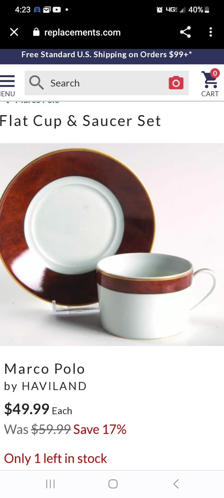 Limoges Haviland "Marco Polo" Dinner Plate Cup & Saucer $170 retail France BH312