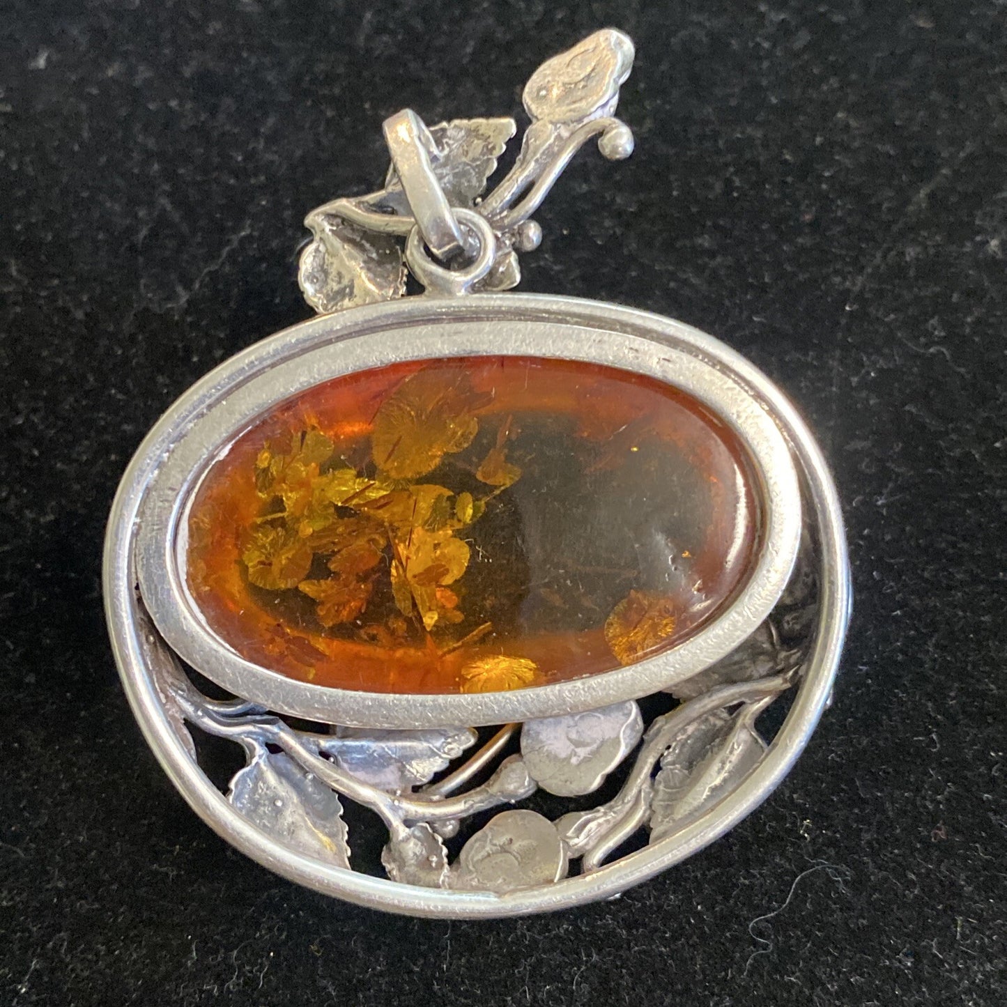 Sterling Silver & Amber 2 3/4" Pendant 51.3g