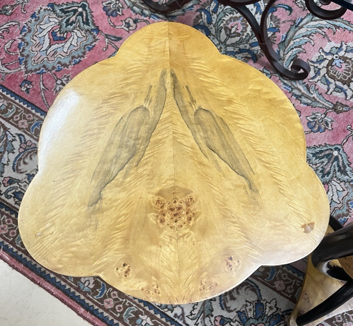 PAIR OF MODERN ART DECO BURL BIRDS EYE MAPLE SIDE END SOFA TABLES