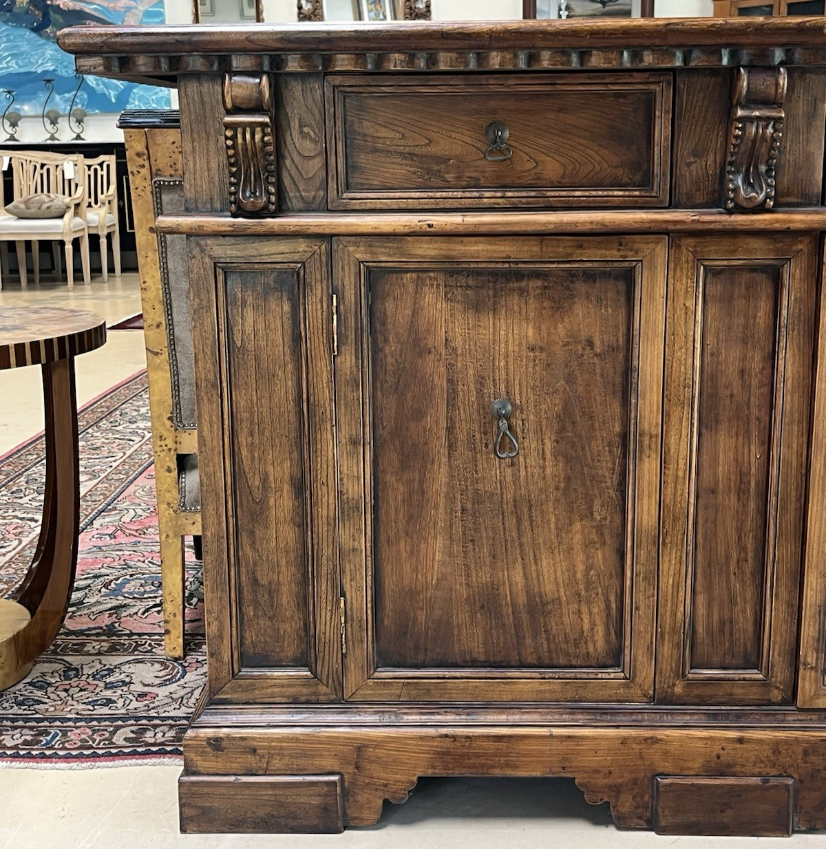 RUSTIC ITALIAN RENAISSANCE STYLE CARVED WALNUT TWO-DOOR CHEST SIDEBOARD CREDENZA