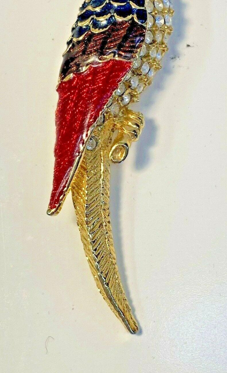 Giorgio Rhinestone Parrot Enamel Bird Pin / Brooch 2 3/4"
