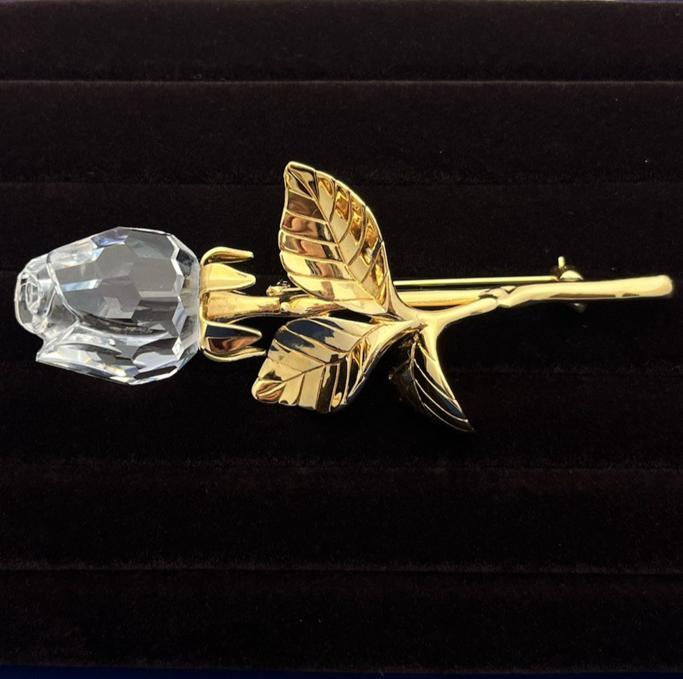 Swarovski Rose Brooch Gold Plated Clear Crystal “Memories Collection” Gorgeous!