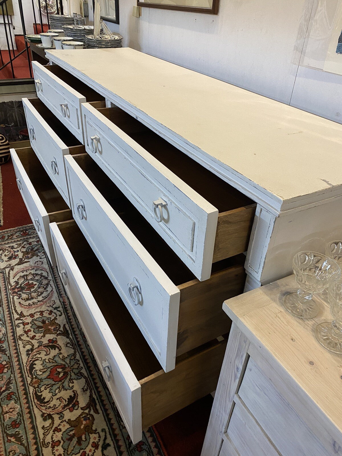 White Painted Louis XVI Style Polychromed Dresser Sideboard Chest