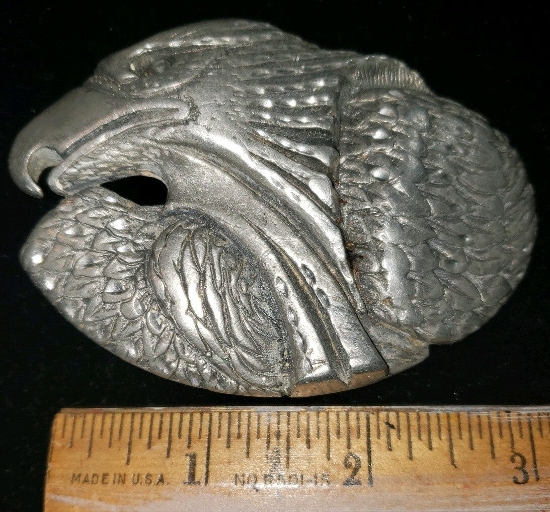 Eagle Belt Buckle EJC 1995 Vintage Pewter Made in USA America Size 3.5" x 2.5"