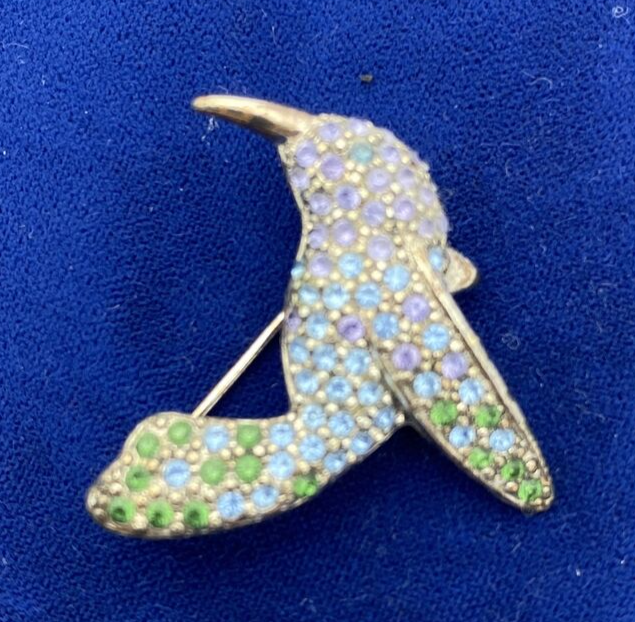 Monet Silver Tone Multicolor Rhinestone Hummingbird Fashion Brooch Lapel Pin