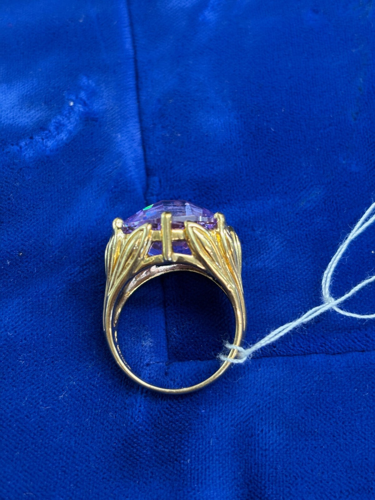 Sterling Silver 925 Gold Vermeil Purple Cushion Cut CZ Ring SZ 7