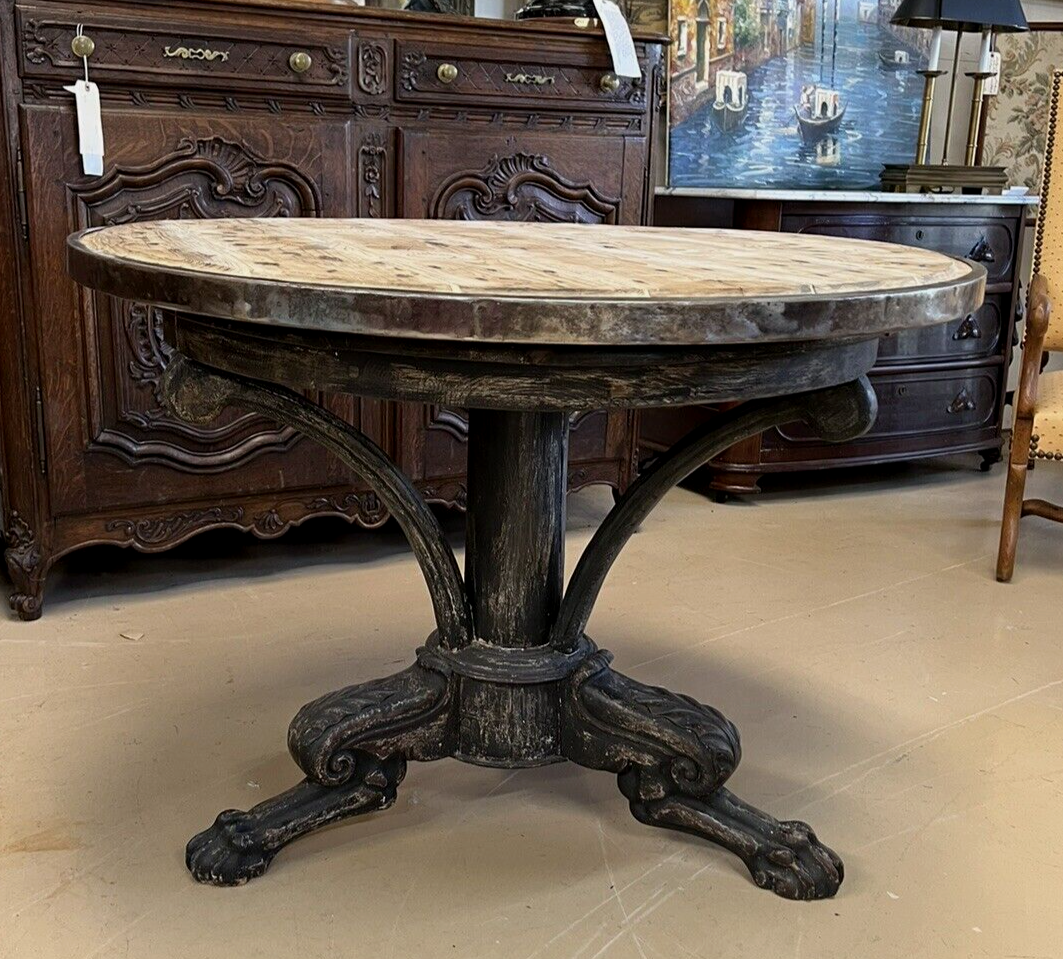 French gueridon table with planked top with stainless edge