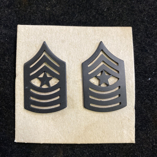 US Sergeant Major E9 Army Insignia Chevron Black Metal Pin  Rank Set Of 2