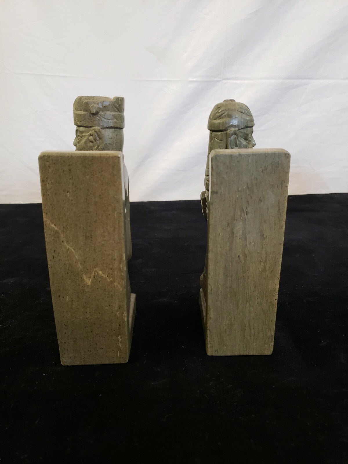 Pair of Jade Chinese Men Scholar Warrior Bookends H 7"  weighs 4 lb 4 oz