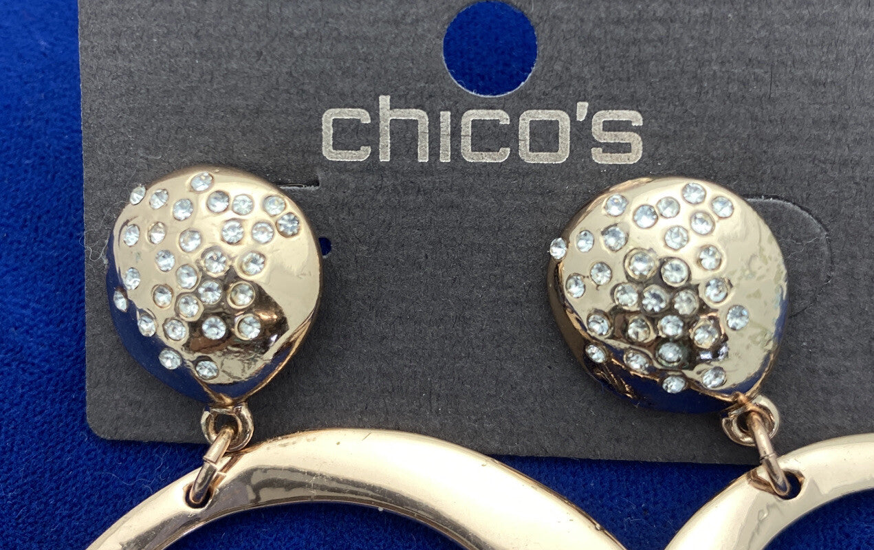 Chicos Rose Gold Tone Dangle Earrings Pierced Original Card MSRP $35